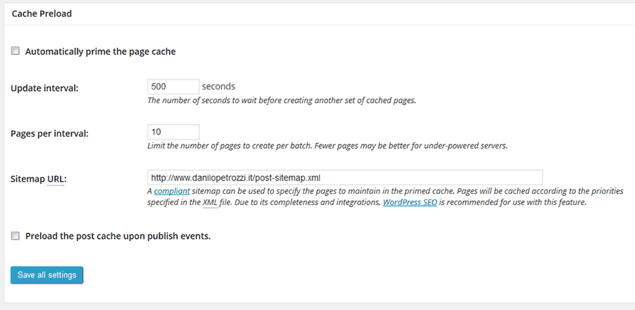 cache preloader di W3 Total Cache